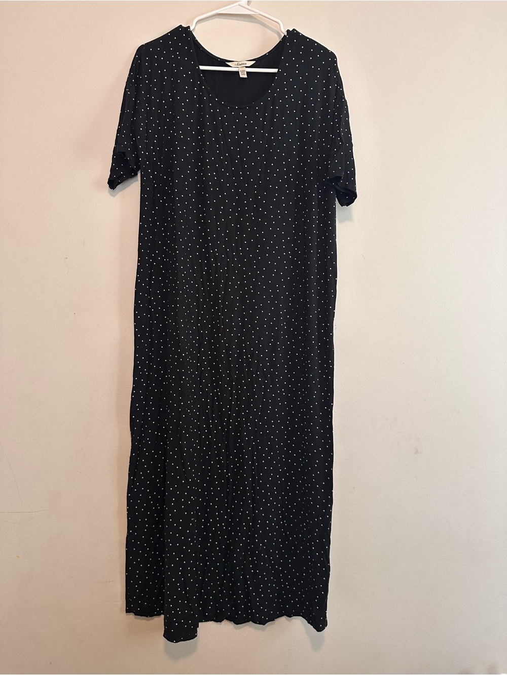 Soma Black Maxi Nightshirt with White Polka Dots pajama dress soft large
